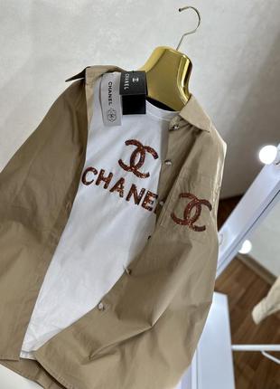 Комплект под стиль chanel рубашка + футболка3 фото