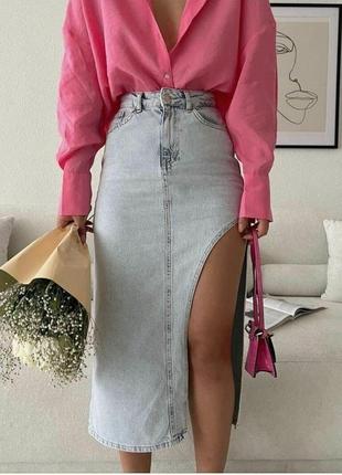 Спідниця джинсова міді з фактурним розрізом та високою талією vonnavi2 фото