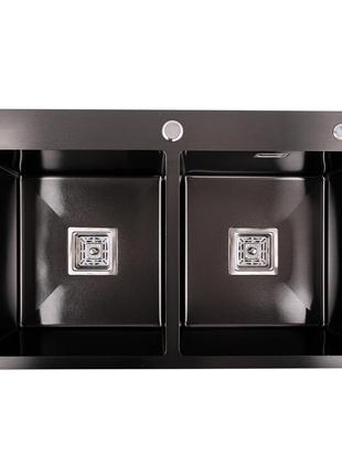 Кухонная мойка platinum handmade pvd hdb черная 780х480х230 на две чаши (квадратный сифон, 3.0/1.0)