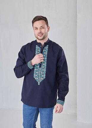 Мужская вышиванка "конеке" синяя