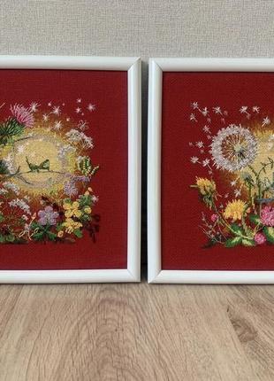 Вишита картина хрестиком захід та схід сонця