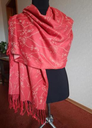 Шикарный теплый шарф-палантин накидка с бахромой5 фото