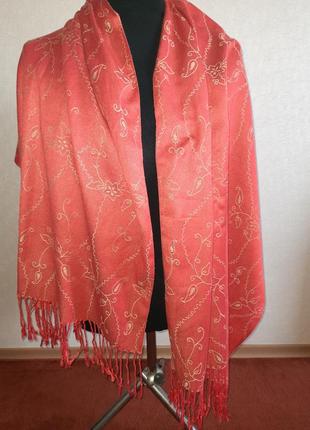 Шикарный теплый шарф-палантин накидка с бахромой10 фото