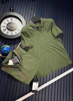 Чоловіча хакі футболка поло мужская футболка с коротким рукавом поло tommy hilfiger