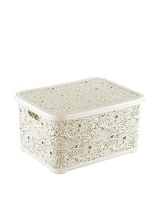 Кошик з кришкою elif plastik ажур бежевий  324