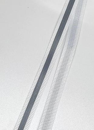 Світловідбивна пришивна стрічка на репсовій основі (1 см) біла/срібло