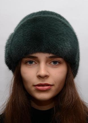 Изумрудная женская норковая шапка2 фото
