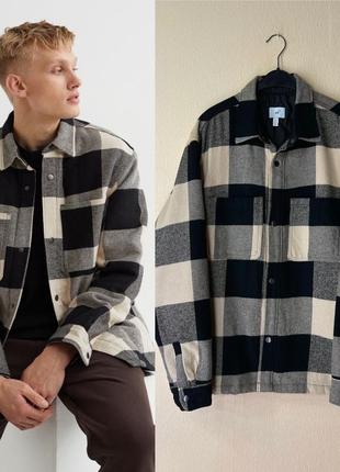 Мужская теплая рубашка бомбер куртка в клетку h&m