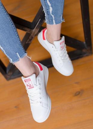 Женские кроссовки adidas stan smith white/red