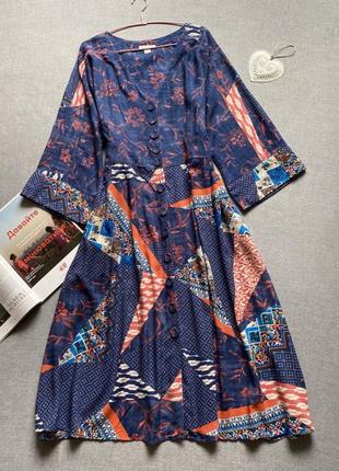 Натуральна сукня халат monsoon з кишенями на ґудзиках великий розмір батал 100% віскоза міді плаття3 фото