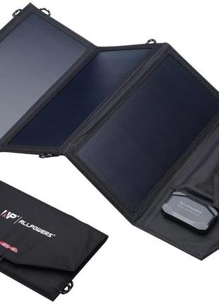 Сонячний зарядний пристрій allpowers 21w до 18v 2 usb 5v + dc 9-18v (ap-sp18v21w new) нова версія black