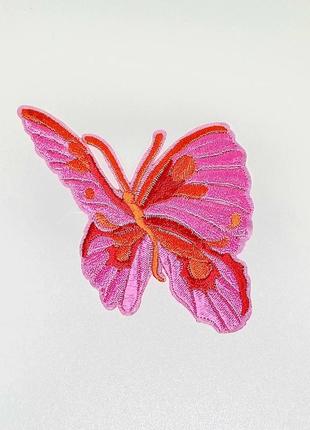 Нашивка на одяг термоклеєва метелик 80х60 мм (рожевий)