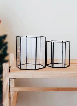 Скляні свічники, набір із 2х. подарунковий набір новорічних свічників.3 фото