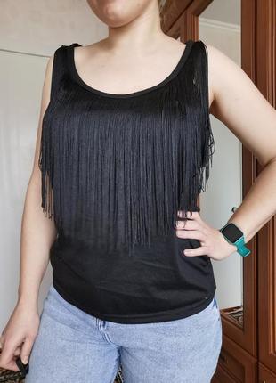 Топ shein чорний з бахромою жіночий майка літня