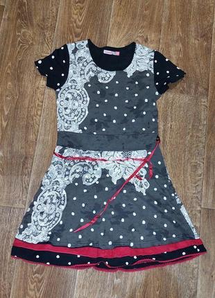 Крутое детское платье чёрного цвета с еффектом кружева desigual made in india 13/14 лет5 фото