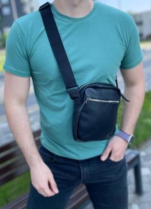Сумка з натуральної шкіри чоловіча, месенджер шкіряний чорна