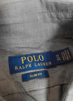 Красивая хлопковая рубашка серого цвета polo ralph lauren slim fit made in vietnam5 фото