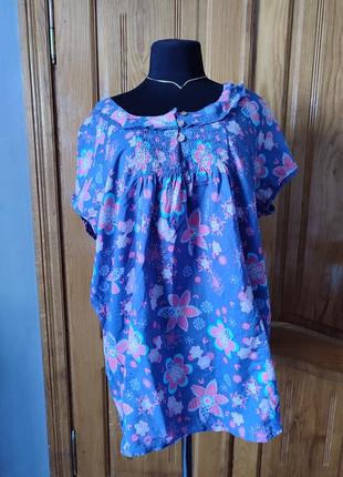 Блуза легенька квітковий принт батал натуральна тканина