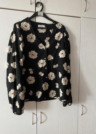 Легкая черная блуза в цветочный принт блуза с длинными рукавами горчичного