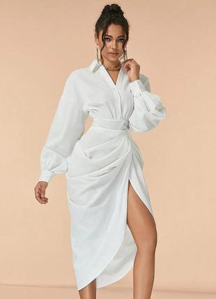 Распродажа платье prettylittlething рубашечный стиль asos с драпировкой и разрезом7 фото