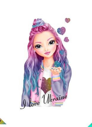 Термоаплікація дівчинка з рожевим волоссям, i love ukraine