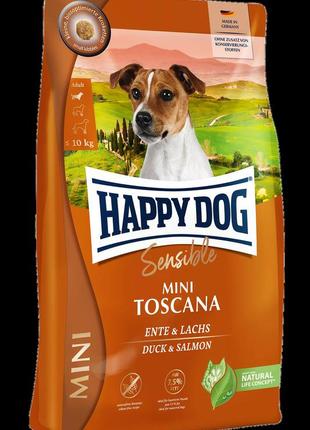 Сухий корм happy dog sensible mini toscana 4kg для собак дрібних порід з качкою та лососем