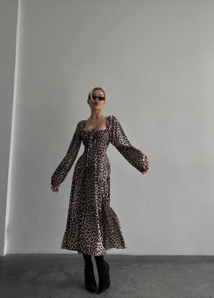 Платье леопард миди в цветочный принт2 фото