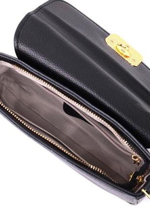 Лаконичная сумка с жестким каркасом из натуральной кожи vintage 22391 черная5 фото