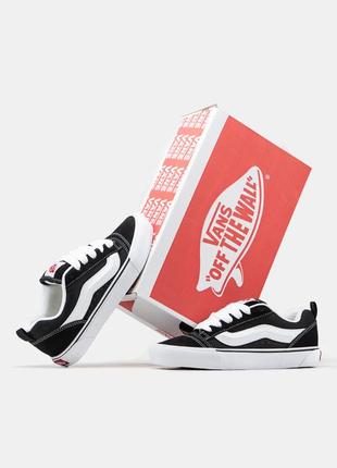 Женские кеды vans knu skool black white венс черного с белым цветами