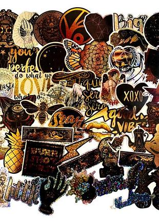 Набор виниловых наклеек стикеров блестящие имитация золота ассорти стикербомбинг 50 шт