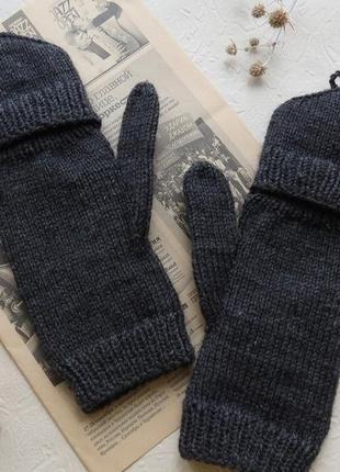 Чоловічі рукавиці в'язані, рукавиці трансформери, подарунок чоловіку, хлопцю на новий рік5 фото