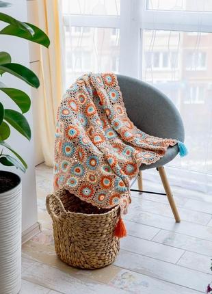 Плед детский вязаный из хлопка, плед на выписку, в коляску, в кроватку, подарок на...