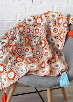 Плед детский вязаный из хлопка, плед на выписку, в коляску, в кроватку, подарок на...