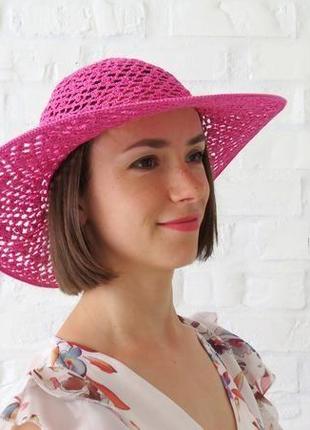 Летній капелюх широкополий з бавовни, сонячний рожевий капелюх, пляжний капелюх жіночий1 фото