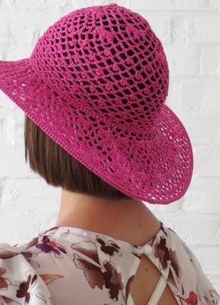 Летній капелюх широкополий з бавовни, сонячний рожевий капелюх, пляжний капелюх жіночий2 фото