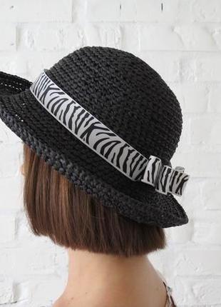 Солом'яний капелюх чорний, літній капелюх з рафії від сонця жіночий2 фото