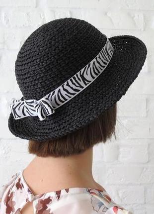 Солом'яний капелюх чорний, літній капелюх з рафії від сонця жіночий1 фото