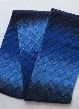 В'язаний шерстяний шарф синього кольору з градієнтом жіночий чоловічий подарунковий унісекс2 фото