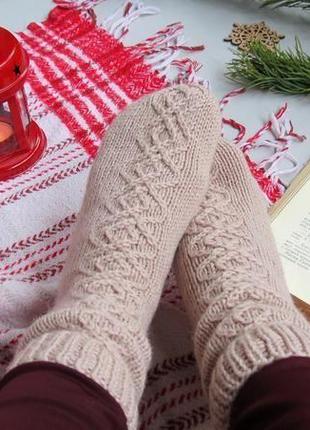 Шкарпетки в'язані вовняні на подарунок, новорічні красиві шкарпетки для фотосесії.1 фото