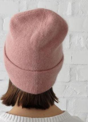 Зимняя шапка вязаная двойная из ангоры кролик, женская удлиненная шапка бини6 фото