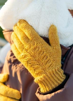 Рукавички подарункові в гірчичному кольорі жіночі в'язані з вовною альпака. теплі гарні рукавички5 фото