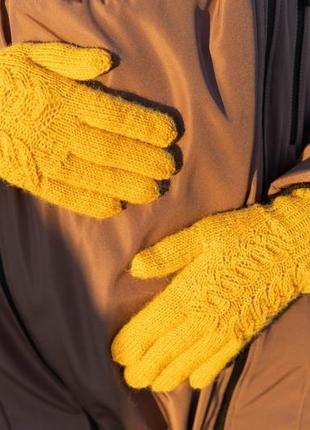 Рукавички подарункові в гірчичному кольорі жіночі в'язані з вовною альпака. теплі гарні рукавички4 фото