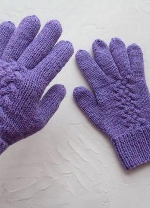 Рукавички в'язані жіночі, подарунок дівчині, сестрі, мамі, теплі рукавички фіолетові вовняні зимові2 фото