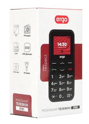 Мобільний телефон ergo r181 на 2 sim карти.  колір чорний