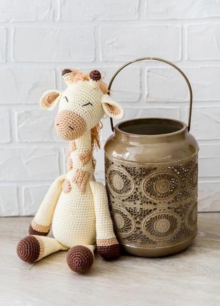 Жираф вязаний м'яка іграшка з бавовни, подарунок дівчинці хлопчику на рік, день народження, новий3 фото