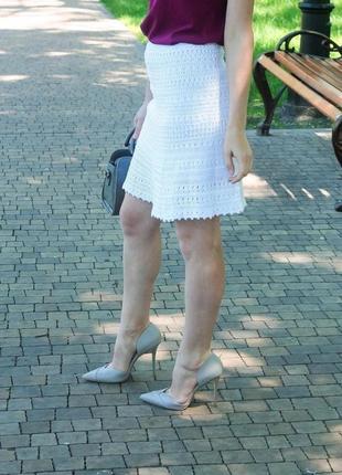 Белая ажурная летняя юбка вязаная из хлопка, кружевная юбка для девушки8 фото
