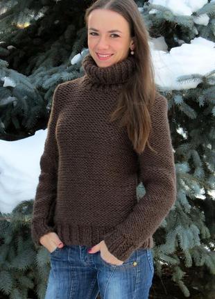 Теплий светр з високим коміром стійкою светр великої в'язки з вовни альпака3 фото