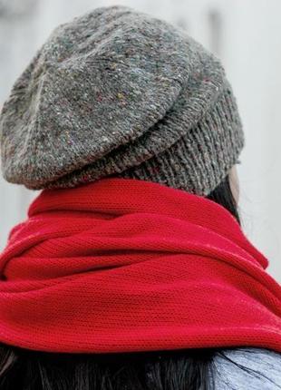 Шарф осенний красный вязаный, шарф с ангорой, подарок девушке женщине2 фото