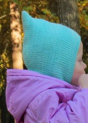 Шапка эльф для девочки, вязаная теплая зимняя шапка с подкладкой, подарок ребенку2 фото