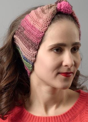 Модная повязка на голову розовый градиент, теплая повязка на осень для девушки, повязка чалма тюрбан3 фото